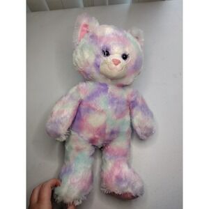 Build a Bear Workshop Tie Dye Cat Toy Purple Pink Blue White Stuffed Animal